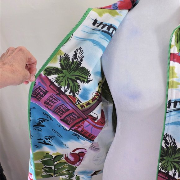 NEW * St John Sport By Marie Gray Colorful Zip Up w Pockets Jacket Windbreaker M - Picture 12 of 16